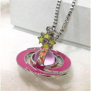Vivienne Westwood Silver Pink Shooting star Small Orb Necklace